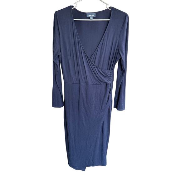 Modcloth Faux Wrap Dress L Blue Office Siren Minimalism Preppy Prep Feminine - Picture 2 of 10
